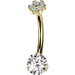 Titanium Belly Button Piercing flower zirconia Internally Threaded