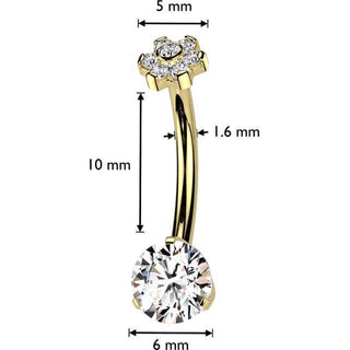 Titanium Belly Button Piercing flower zirconia Internally Threaded