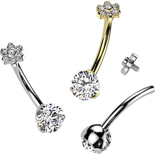 Titanium Belly Button Piercing flower zirconia Internally Threaded