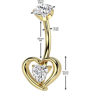 Titane Piercing Nombril cœur zircone Filetage Interne