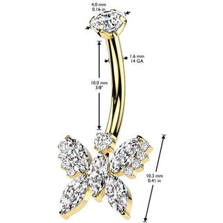 Titane Piercing Nombril papillon zircone Filetage Interne