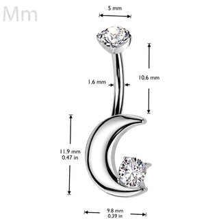 Titanium Belly Button Piercing quarter moon zirconia star Internally Threaded