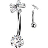 Titane Piercing Nombril fleur zircone Filetage Interne