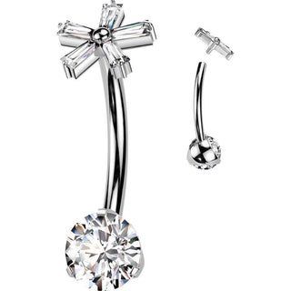 Titane Piercing Nombril fleur zircone Filetage Interne