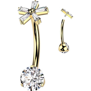 Titane Piercing Nombril fleur zircone Filetage Interne