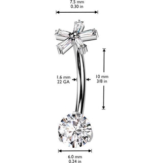 Titane Piercing Nombril fleur zircone Filetage Interne