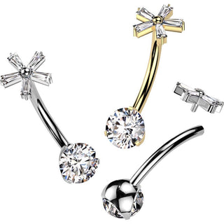 Titane Piercing Nombril fleur zircone Filetage Interne