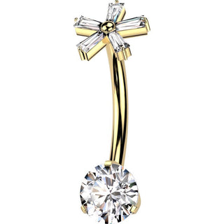 Titane Piercing Nombril fleur zircone Filetage Interne