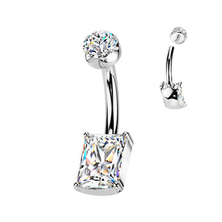 Titanium Belly Button Piercing rectangle zirconia Internally Threaded