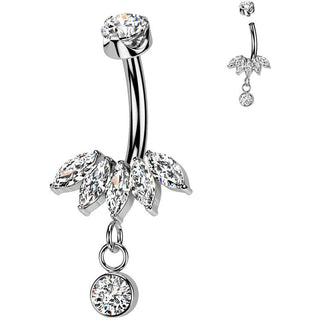 Titane Piercing Nombril pendentif en zircon fan coupé en marquise Filetage Interne