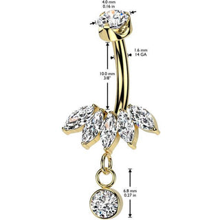 Titane Piercing Nombril pendentif en zircon fan coupé en marquise Filetage Interne