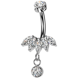 Titane Piercing Nombril pendentif en zircon fan coupé en marquise Filetage Interne