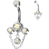 Titane Piercing Nombril 3 zircones chaîne pendentif  Filetage Interne