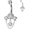Titane Piercing Nombril 3 zircones chaîne pendentif  Filetage Interne