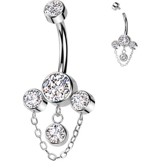 Titane Piercing Nombril 3 zircones chaîne pendentif  Filetage Interne