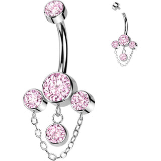 Titanium Belly Button Piercing 3 zirconias chain dangle Internally Threaded