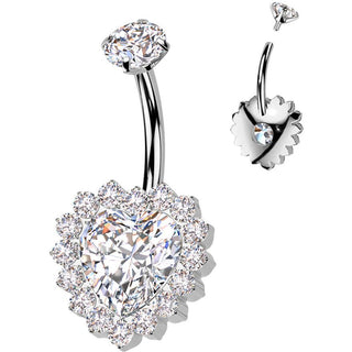 Titane Piercing Nombril cœur zircone Filetage Interne