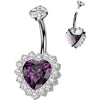 Titane Piercing Nombril cœur zircone Filetage Interne