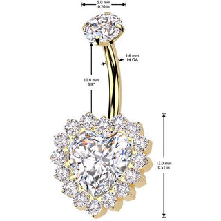 Titane Piercing Nombril cœur zircone Filetage Interne