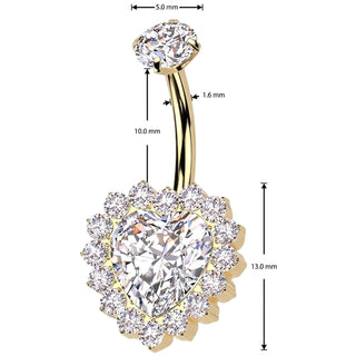 Titanium Belly Button Piercing heart zirconia Internally Threaded