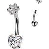 Titane Piercing Nombril cœur fleur zircone Filetage Interne