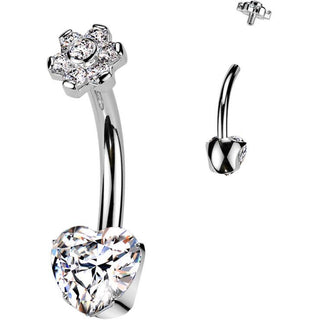 Titane Piercing Nombril cœur fleur zircone Filetage Interne