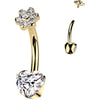 Titane Piercing Nombril cœur fleur zircone Filetage Interne