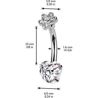 Titane Piercing Nombril cœur fleur zircone Filetage Interne