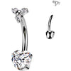 Titane Piercing Nombril cœur zircone Filetage Interne
