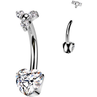 Titane Piercing Nombril cœur zircone Filetage Interne