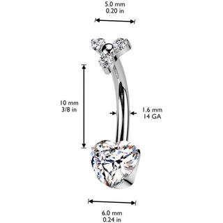 Titane Piercing Nombril cœur zircone Filetage Interne