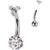 Titane Piercing Nombril zircone ronde 3 petits zirconias Filetage Interne