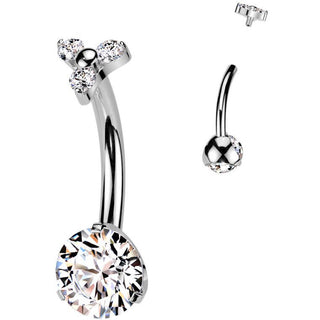 Titane Piercing Nombril zircone ronde 3 petits zirconias Filetage Interne