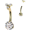 Titane Piercing Nombril zircone ronde 3 petits zirconias Filetage Interne