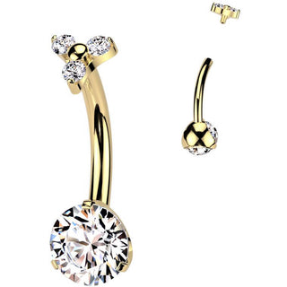 Titane Piercing Nombril zircone ronde 3 petits zirconias Filetage Interne