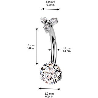 Titane Piercing Nombril zircone ronde 3 petits zirconias Filetage Interne