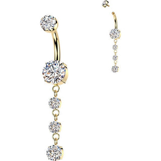 Titanium Belly Button Piercing zirconia dangle 3 round zirconias Internally Threaded