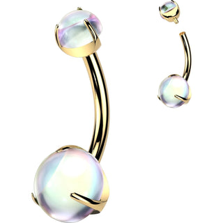 Titanium Belly Button Piercing prong set double moonstones Internally Threaded