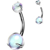 Titanium Belly Button Piercing prong set double moonstones Internally Threaded