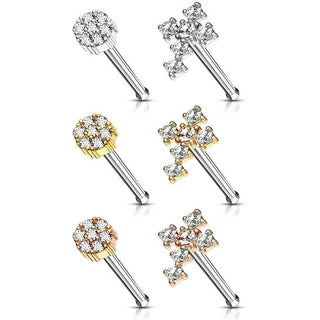 Nasenstecker Blume Kreuz Zirkonia, 6 Stück