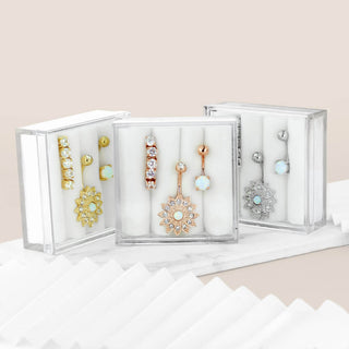 Belly Button Piercing Set Zirconia Opal Gold, 3  pieces