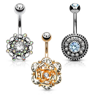 Belly Button Piercing Flower Zirconia, 3  pieces