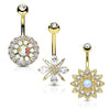 Belly Button Piercing Flowers Zirconia Opal Gold, 3  pieces