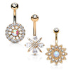 Belly Button Piercing Flowers Zirconia Opal Gold, 3  pieces