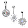 Belly Button Piercing Flowers Zirconia Opal Gold, 3  pieces