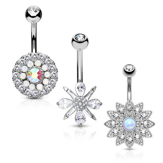 Belly Button Piercing Flowers Zirconia Opal Gold, 3  pieces
