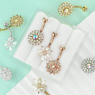 Belly Button Piercing Flowers Zirconia Opal Gold, 3  pieces