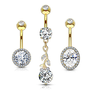 Piercing Ombelico Zirconi tondeggianti, 3 pezzi
