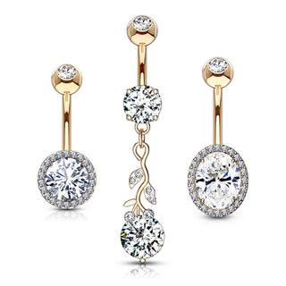 Piercing Ombelico Zirconi tondeggianti, 3 pezzi