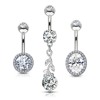Piercing Ombelico Zirconi tondeggianti, 3 pezzi